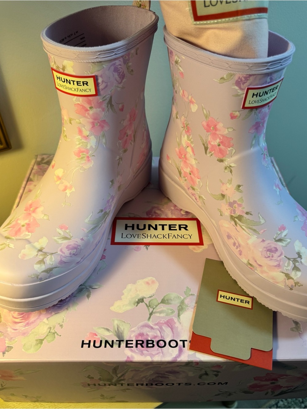 LoveShackFancy x Hunter Pastel Pink Floral Rain Boots - Picture 3 of 8